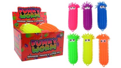 JOHNTOY Fluffy worm with big eyes 28 cm, 3 asst.